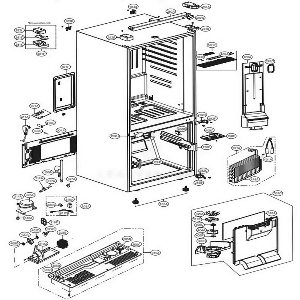 Case Parts Diagram and Parts List for LBC24360ST ASTCNA3 LG Refrigerator