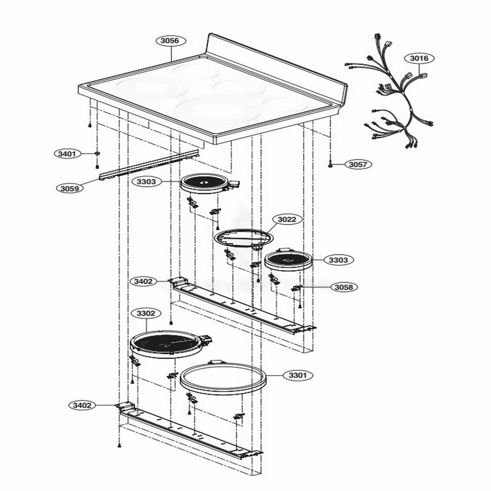 Cooktop Parts Diagram and Parts List for 96047 FBDLSEA LG Range