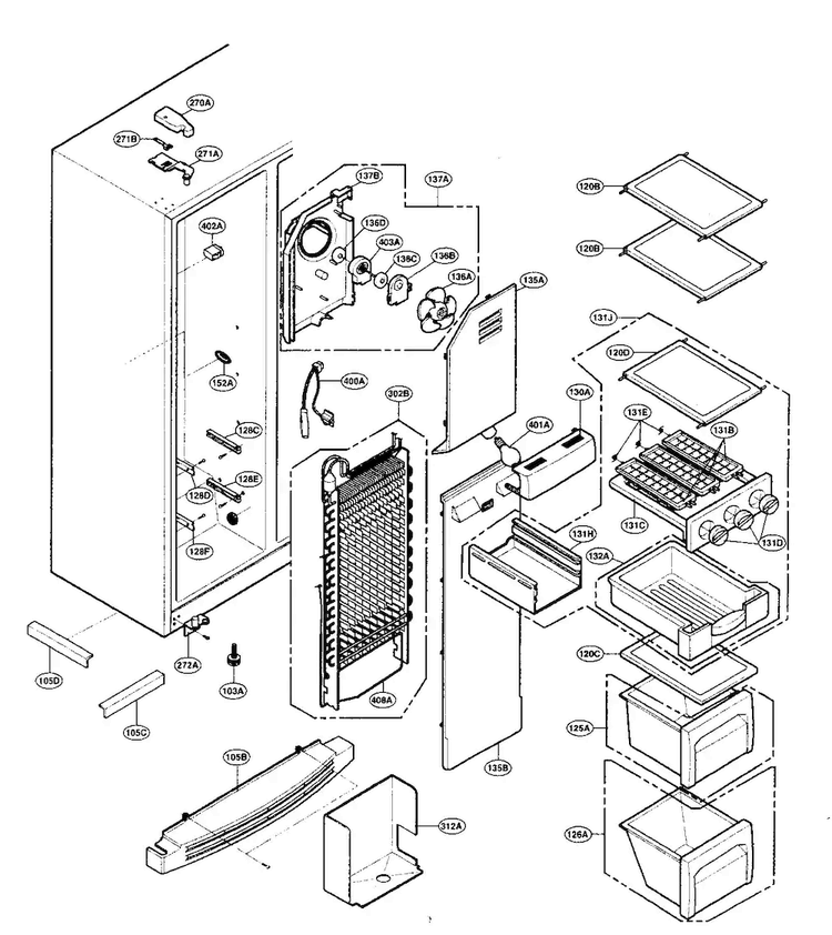Freezer Parts Diagram and Parts List for LRSCS21935SW  LG Refrigerator