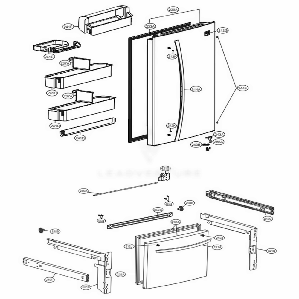 Door Parts Diagram and Parts List for 79022 ASWCSE3 LG Refrigerator