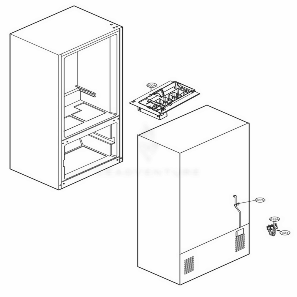 Icemaker Parts Diagram and Parts List for 72302 ASWCSE0 LG Refrigerator