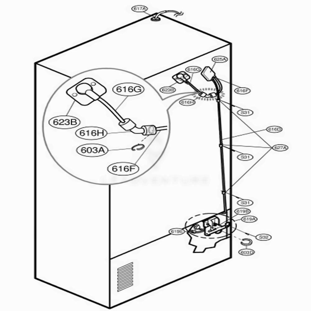 Valve And Water Tube Parts Diagram and Parts List for 79779 AWB2SER LG Refrigerator
