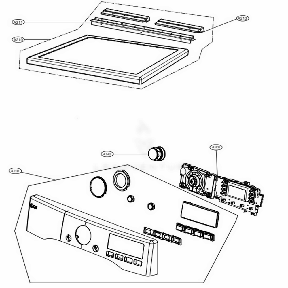 Control Panel And Plate Assembly Diagram and Parts List for DLEX4500B ABLEEUS LG Dryer