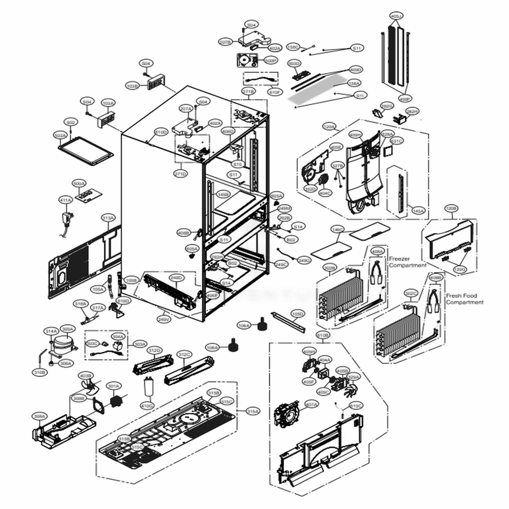 Case Parts Diagram and Parts List for LMXS30756S ASTCNA0 LG Refrigerator