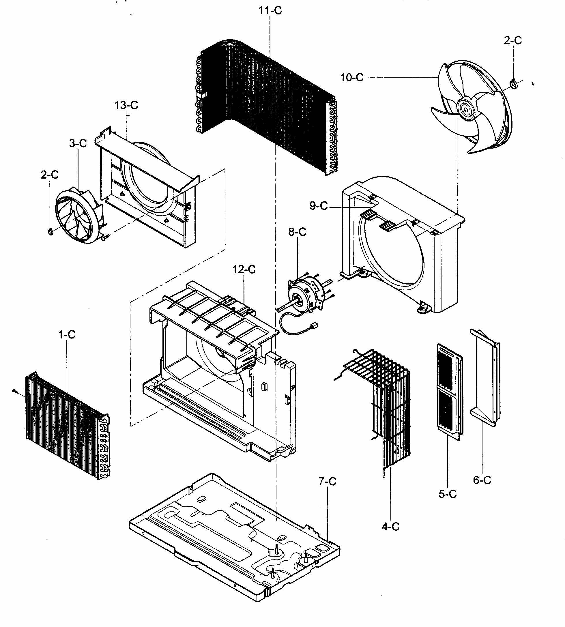 Air Handling/cycle Parts Diagram and Parts List for 58074124400  Kenmore Air Conditioner