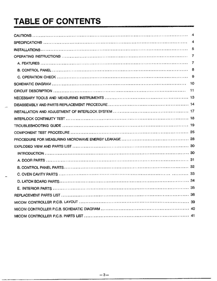 Table Of Contents Diagram and Parts List for MA-844M  LG Microwave