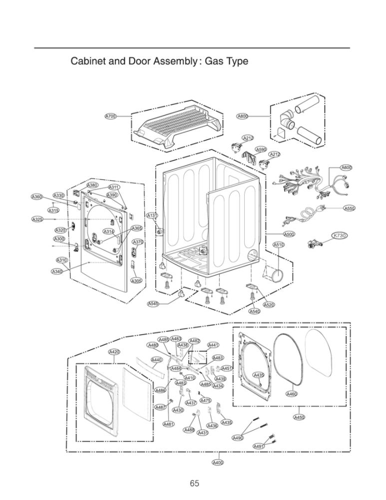 Cabinet/Door Assembly: Gas Type Diagram and Parts List for DLGX7801WE 00 LG Dryer