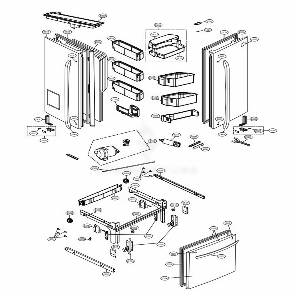 Door Parts Diagram and Parts List for 74025 ANSCSE1 LG Refrigerator