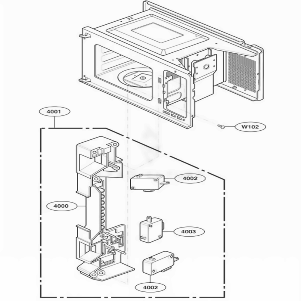 Latch Board Parts Diagram and Parts List for LD510D AGRQAMA LG Wall Oven