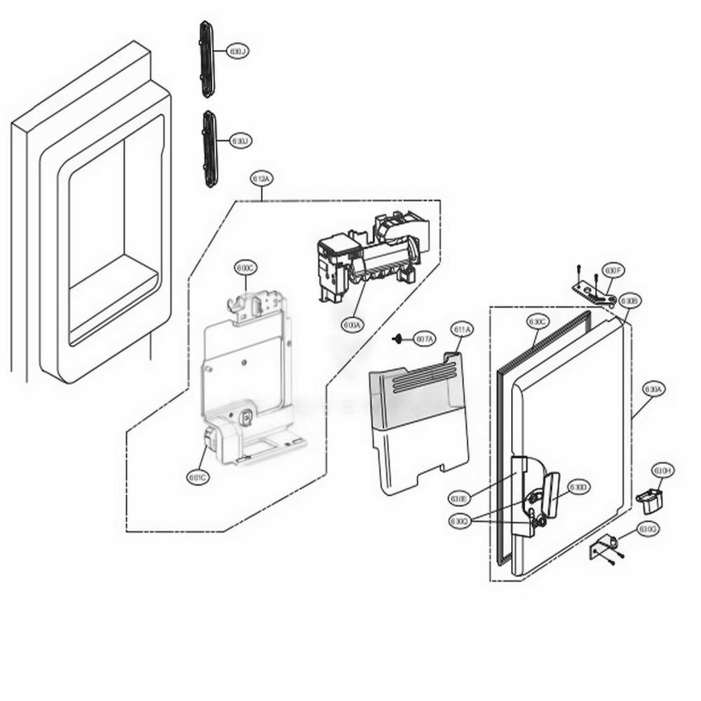 Ice Maker And Ice Bin Parts Diagram and Parts List for LFXS28566M AMTCNA0 LG Refrigerator