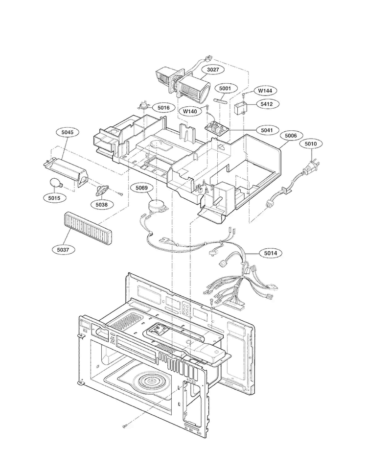 Interior Parts Diagram and Parts List for LMV2073WW 01 LG Microwave
