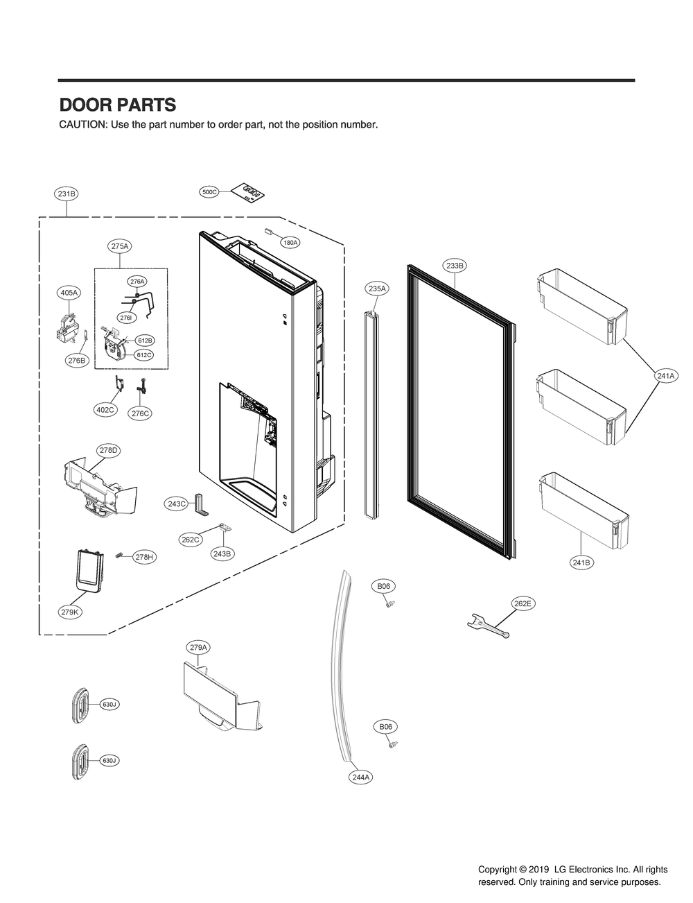 Door Parts 1 Diagram and Parts List for GR-X23GMKYM ASBCNA2 LG Refrigerator