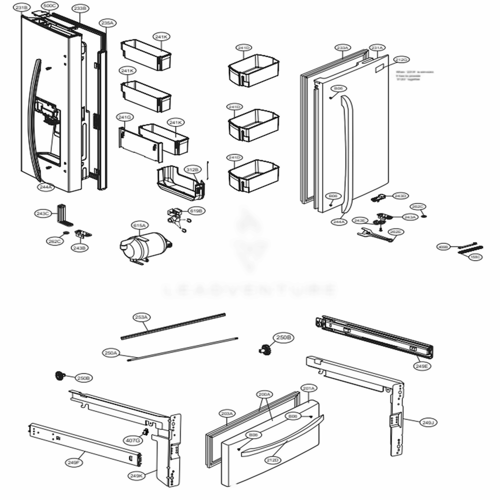 Door Parts Diagram and Parts List for 73102 ASWCSE2 LG Refrigerator