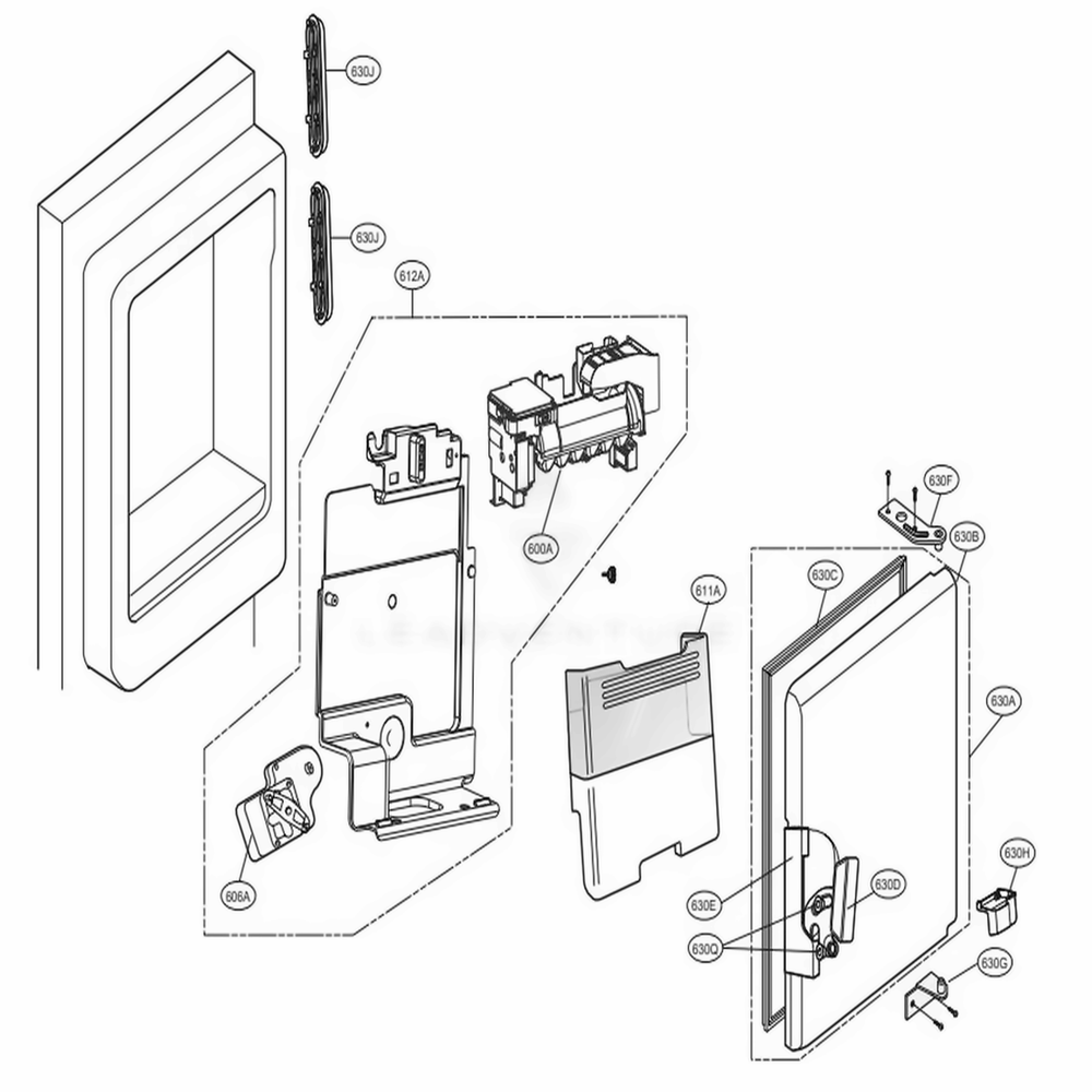 Ice Maker And Ice Bin Parts Diagram and Parts List for LFX28968ST ASTCNA2 LG Refrigerator