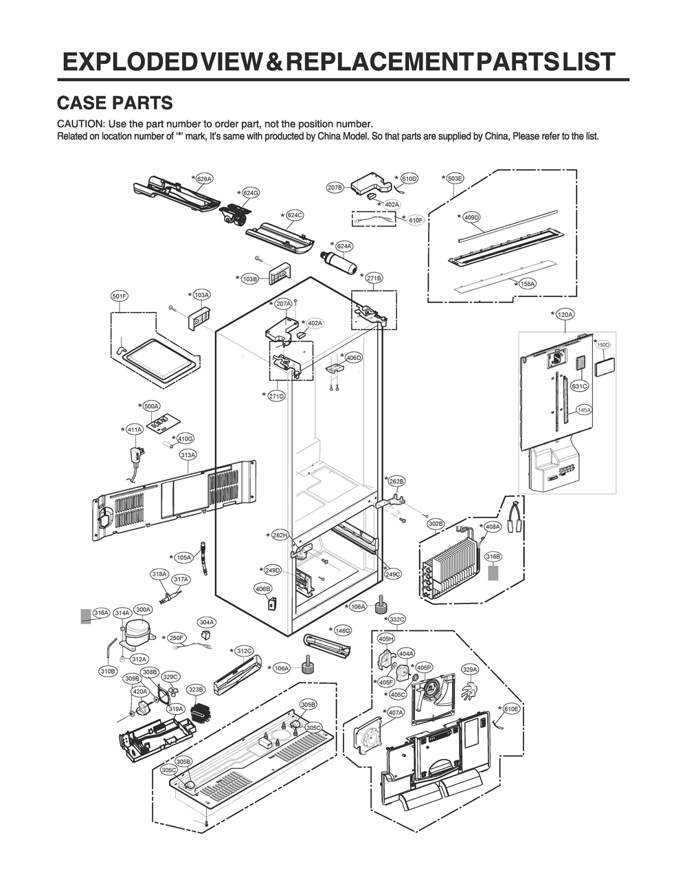 Case Parts Diagram and Parts List for GR-L288NKXM ASBCNA2 LG Refrigerator