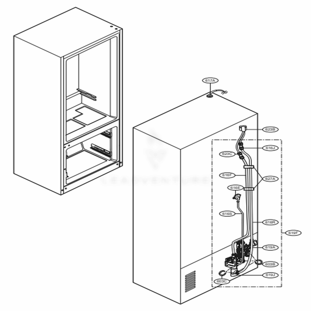 Ice Maker And Ice Bin Parts 2 Diagram and Parts List for 75065 ASTCSE0 LG Refrigerator