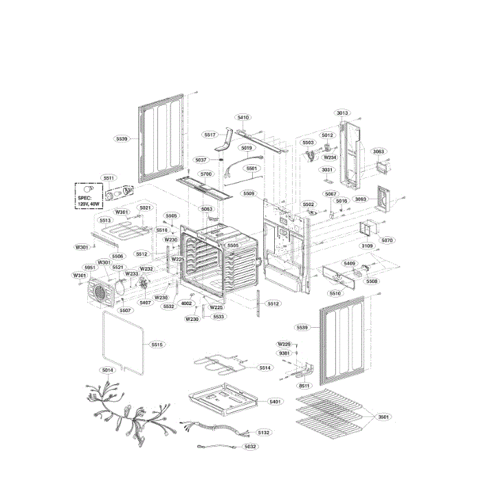 Cavity Part Diagram and Parts List for LRE3083BD 00 LG Range