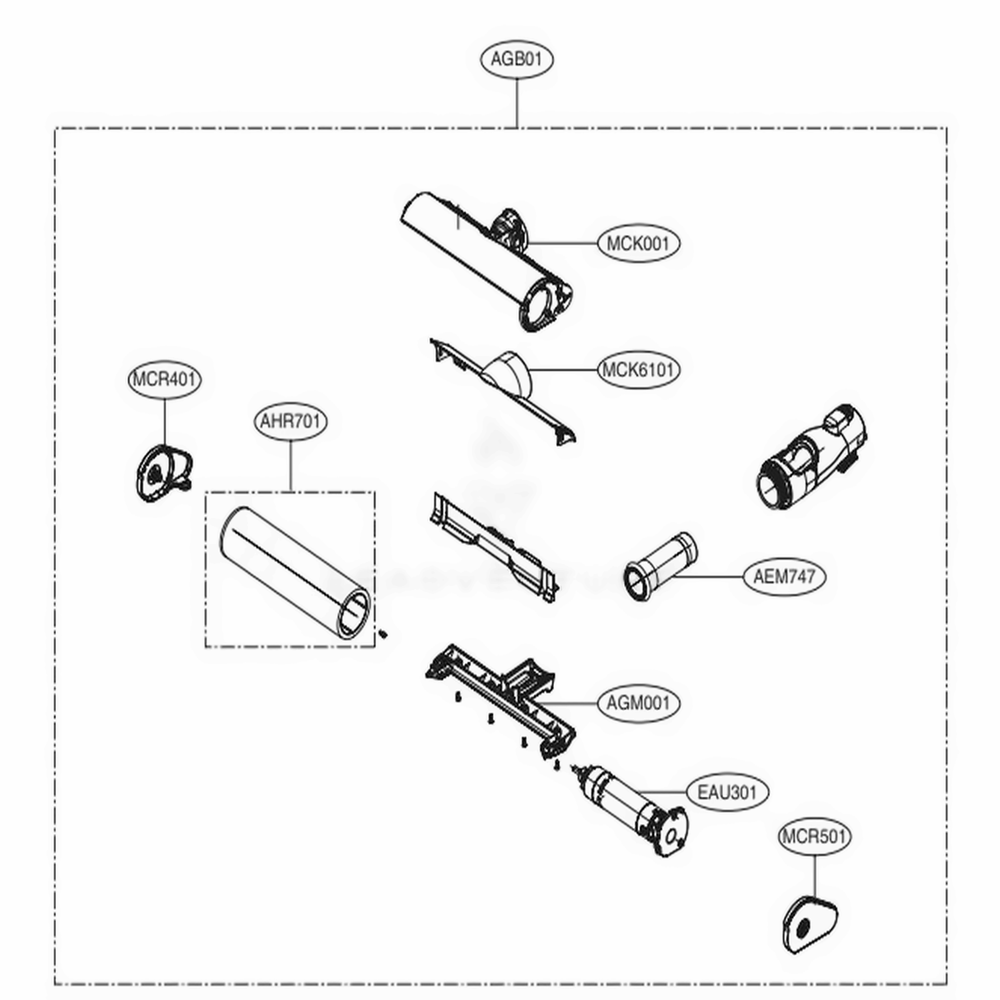 Flufy Nozzle Assembly Diagram and Parts List for A908VMR DVWELGA LG Upright Vacuum
