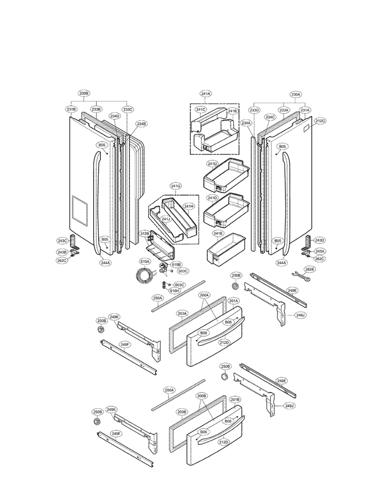Door Parts Diagram and Parts List for LMX25985SW02  LG Refrigerator