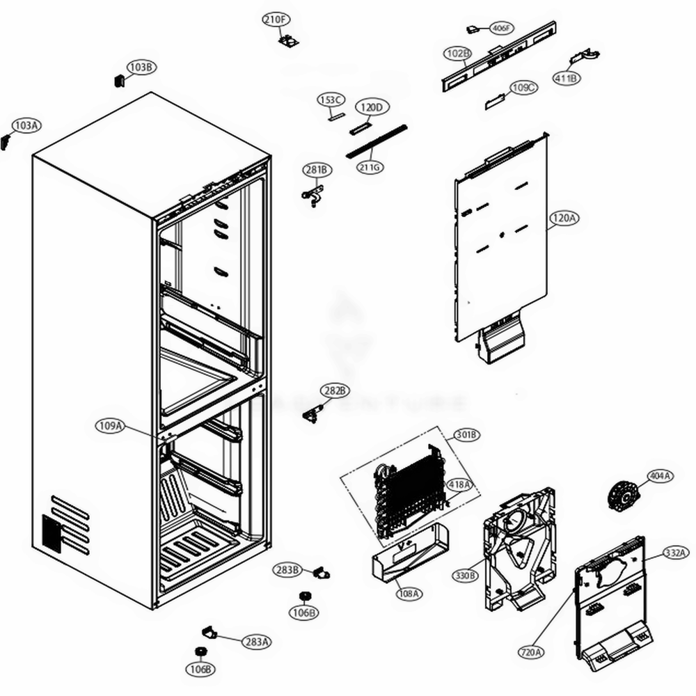 Main 1 Diagram and Parts List for LBNC12241P AMCCNA0 LG Refrigerator