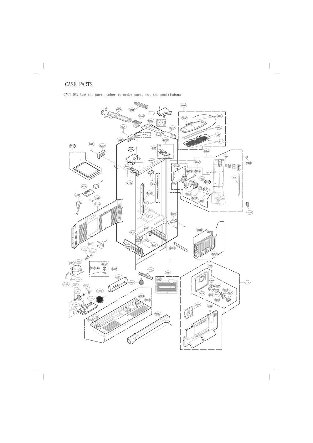 Case Parts Diagram and Parts List for GC-L288GQXM AWBCSE1 LG Refrigerator