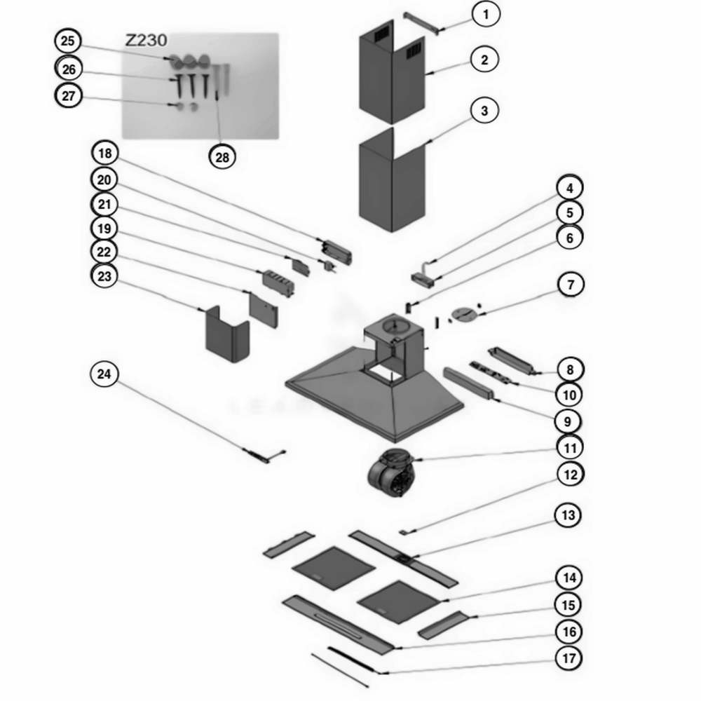 Main Diagram and Parts List for HCED3015S FSTELNA LG Range Hood