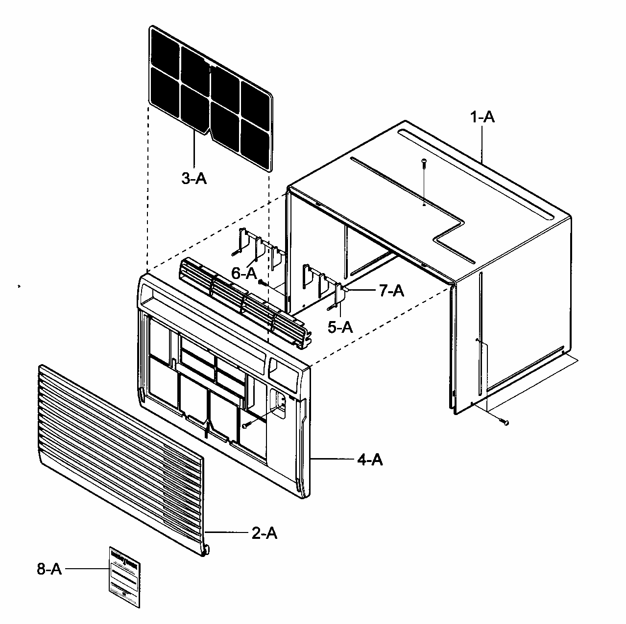 Cabinet/front Grille Assy Diagram and Parts List for 58075119700  Kenmore Air Conditioner