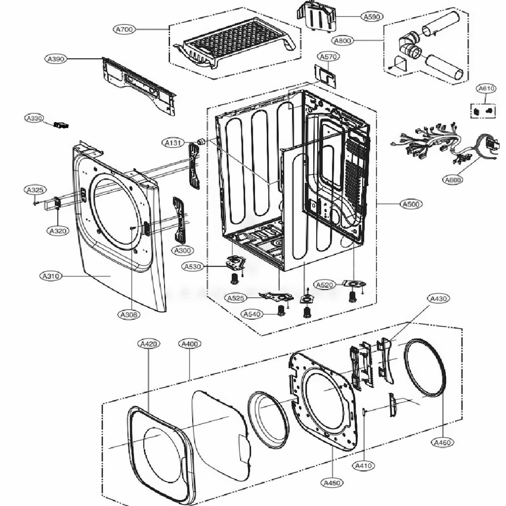 Cabinet And Door Assembly: Electric Type Diagram and Parts List for DLEX8500W ABWEEUS LG Dryer