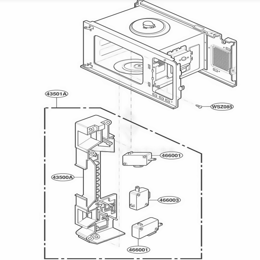 Latch Board Parts Diagram and Parts List for JES1851AB ALEGEU LG Range