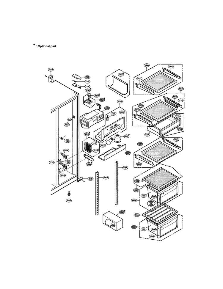 Refrigerator Compartment Diagram and Parts List for LRSP2031BS  LG Refrigerator