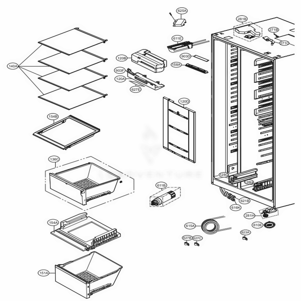 Refrigerator Compartment 2 Diagram and Parts List for LSXS26326W ASWCNA5 LG Refrigerator