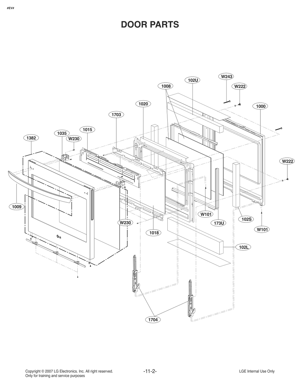 Door Parts Diagram and Parts List for FS1748LS ASTLLGA LG Range