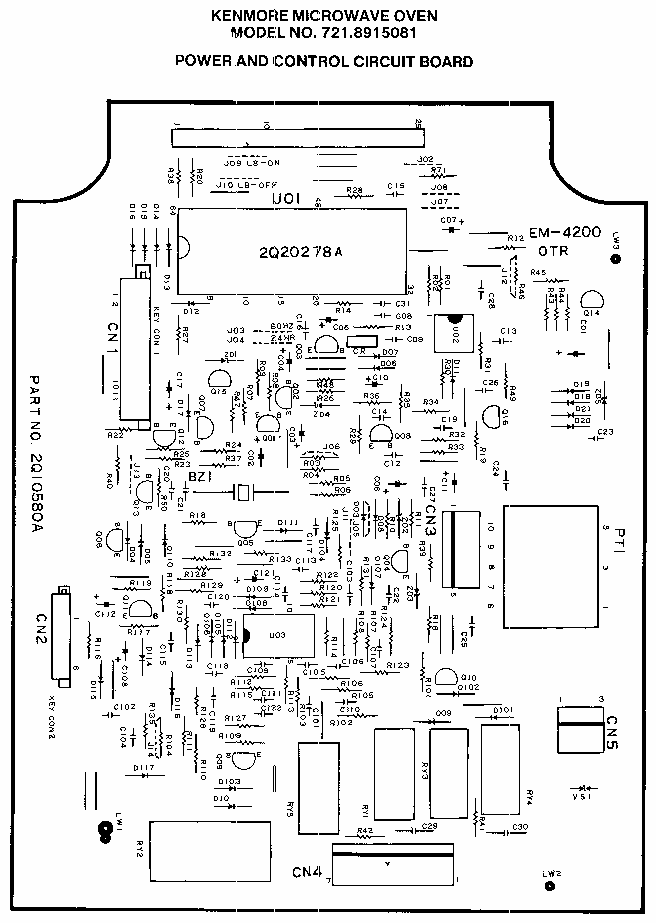 Power & Control Circuit Board Diagram and Parts List for 7218915081  Kenmore Microwave