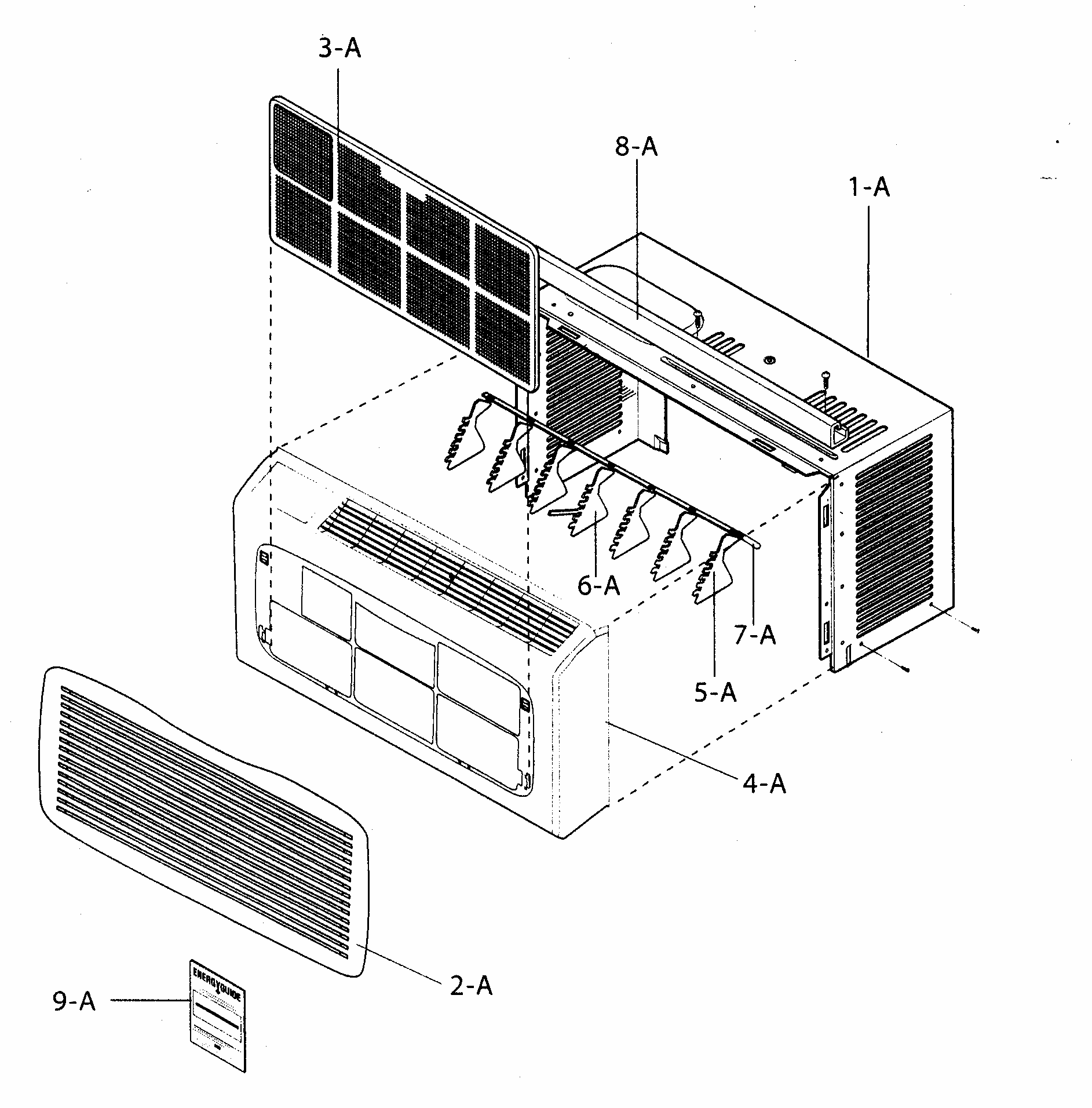 Cabinet/front Grille Assy Diagram and Parts List for 58075050500  Kenmore Air Conditioner