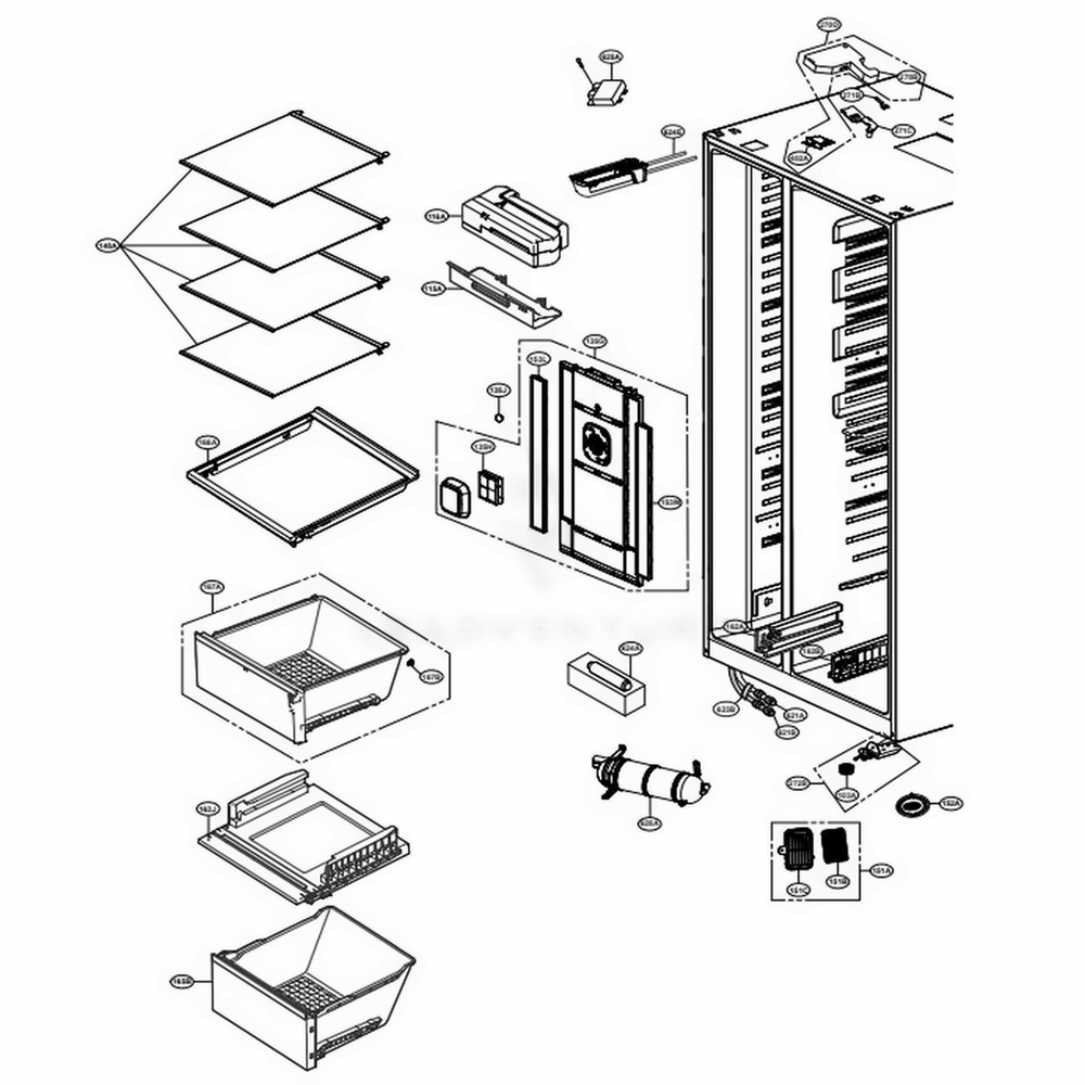 Refrigerator Compartment Diagram and Parts List for LSC22991ST ASTCNA0 LG Refrigerator