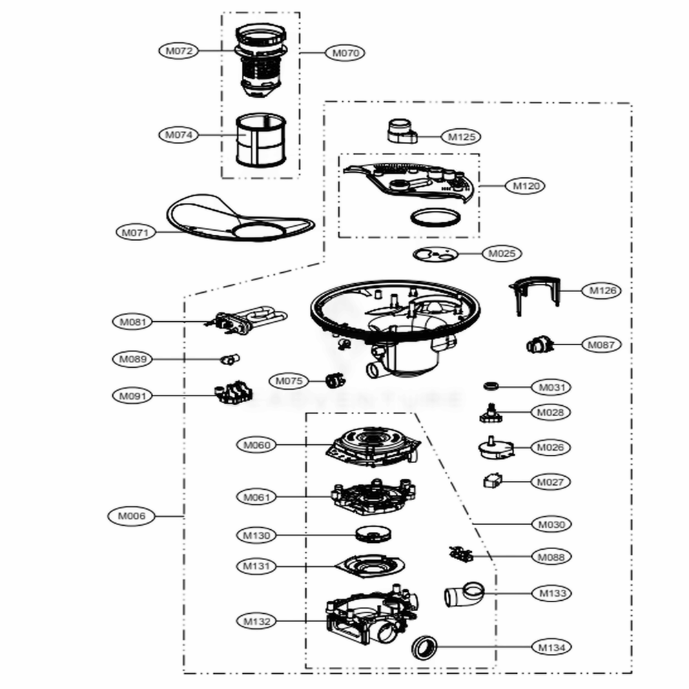 Sump Assembly Diagram and Parts List for LSDF9962ST ASTEEUS LG Dishwasher