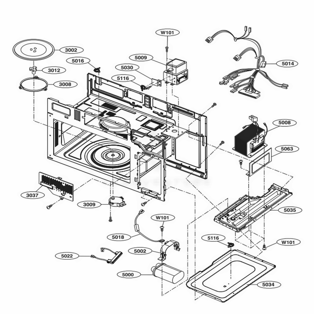 Interior Parts 1 Diagram and Parts List for LMV1762SB CBKELGA LG Microwave
