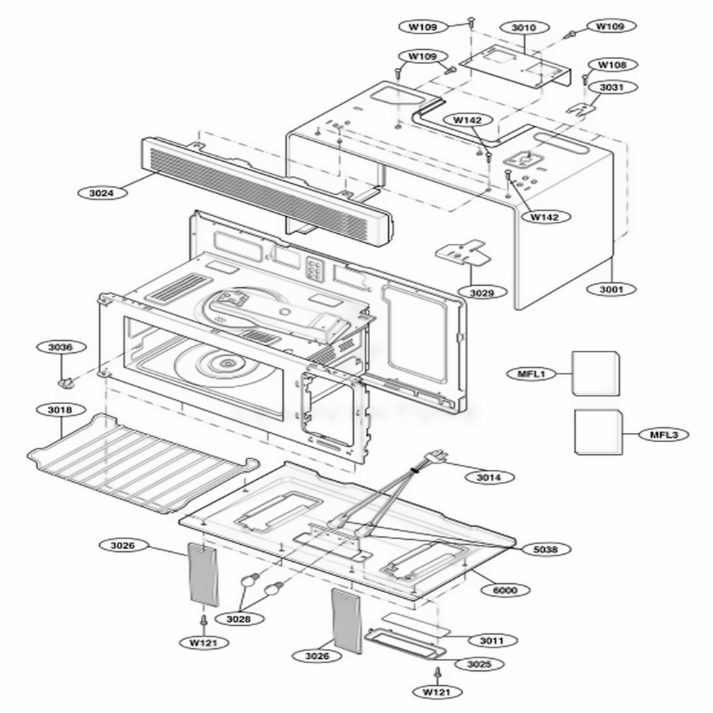 Oven Cavity Parts Diagram and Parts List for 62774 ABSESEA LG Microwave