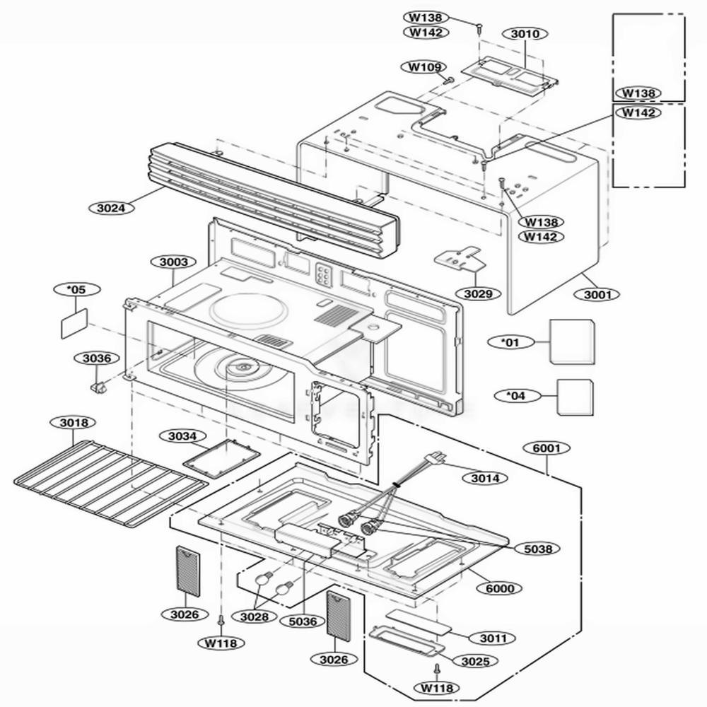 Oven Cavity Parts Diagram and Parts List for 62644 ABSESEA LG Range