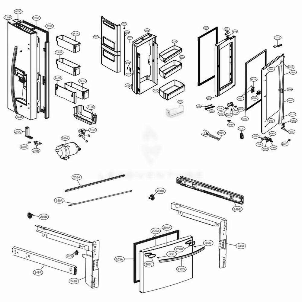 Door Parts Diagram and Parts List for LFXS28596M AMTCNA0 LG Refrigerator