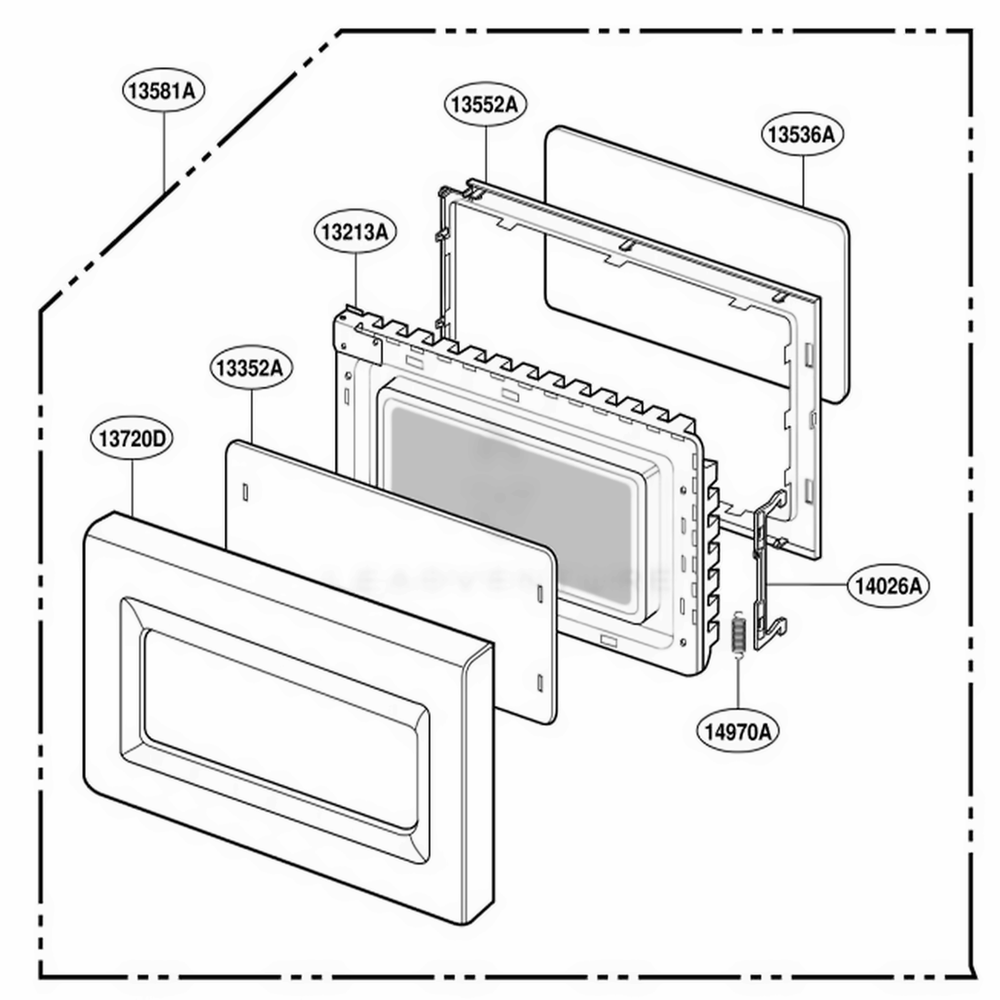 Door Parts Diagram and Parts List for MK1195XGQ MWEWRP LG Microwave