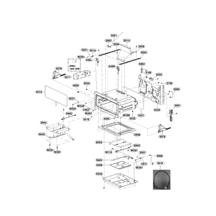 Upper Cavity Diagram and Parts List for LDG4315BD 00 LG Range