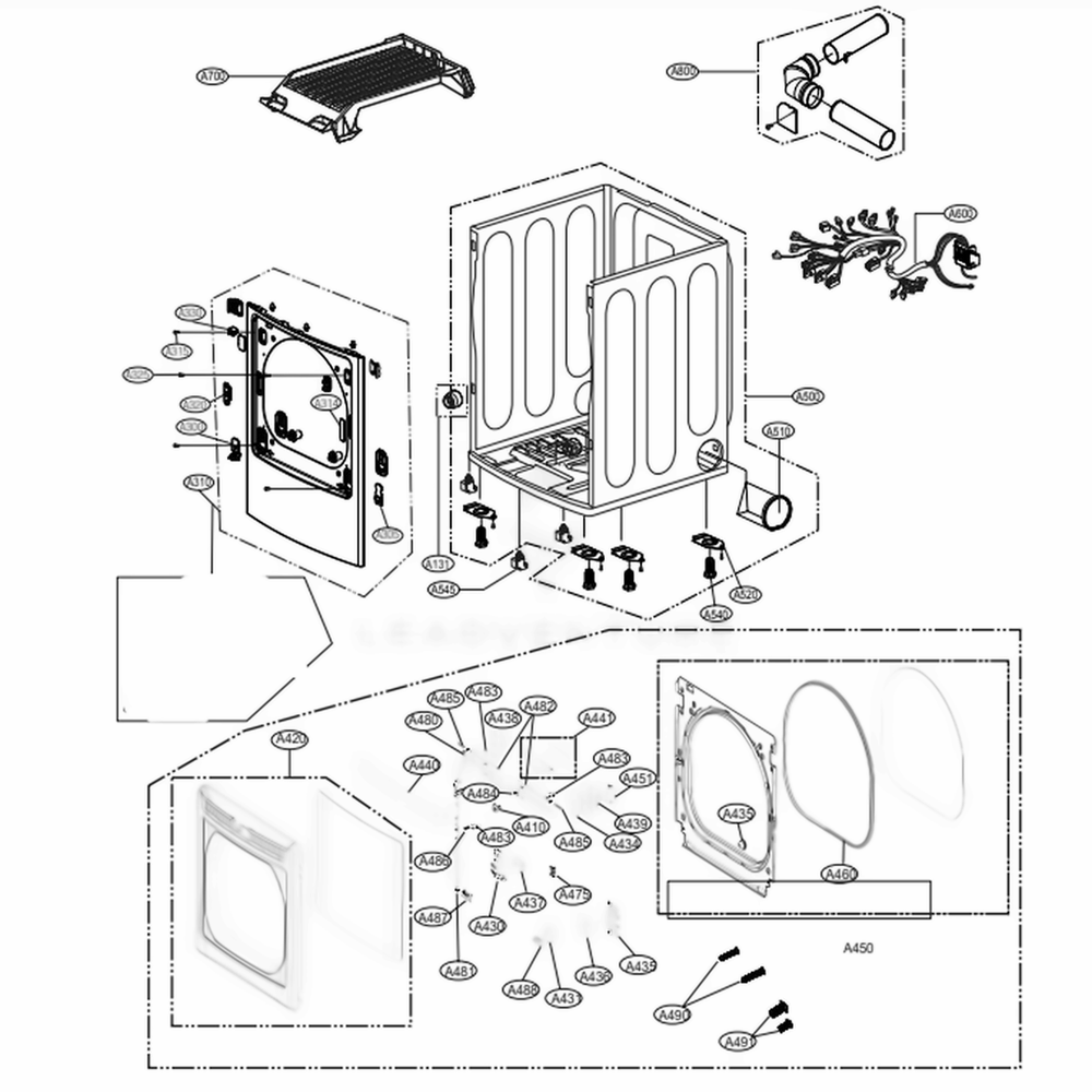 Cabinet And Door Assembly: Electric Type Diagram and Parts List for 61463 ASTESEU LG Dryer