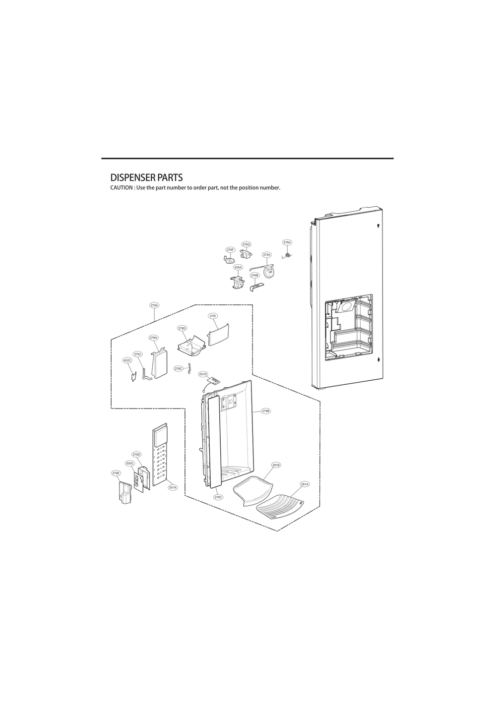 Dispenser Parts Diagram and Parts List for GC-L258VSXD ASTCNA4 LG Refrigerator
