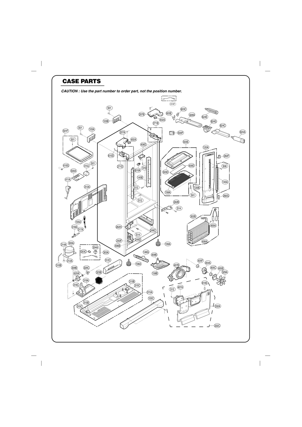 Case Parts Diagram and Parts List for GC-L258VQXP ASWCSE3 LG Refrigerator