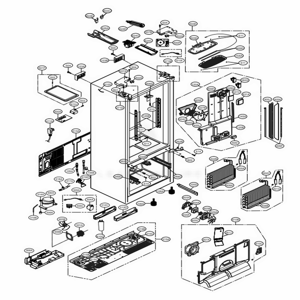 Case Parts Diagram and Parts List for LFX31925SW ASWCNA5 LG Refrigerator
