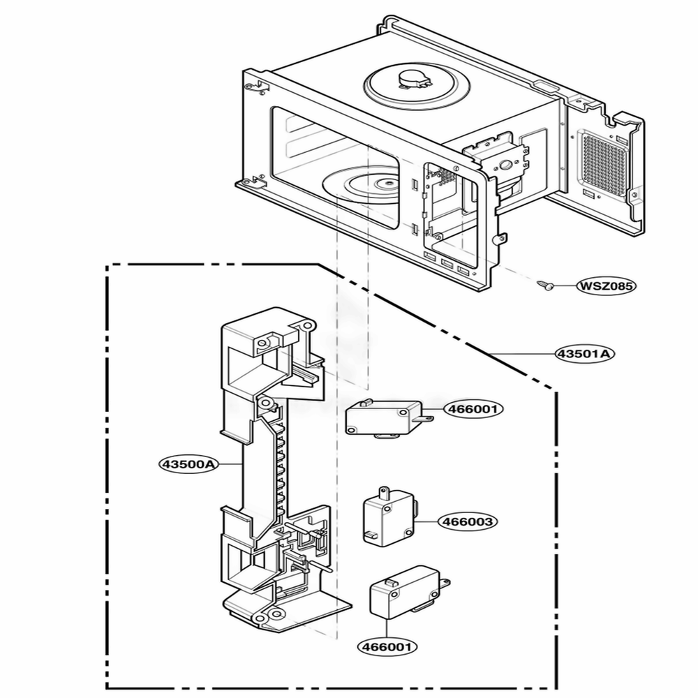 Latch Board Parts Diagram and Parts List for KCMS185JBL AB1EKAD LG Wall Oven