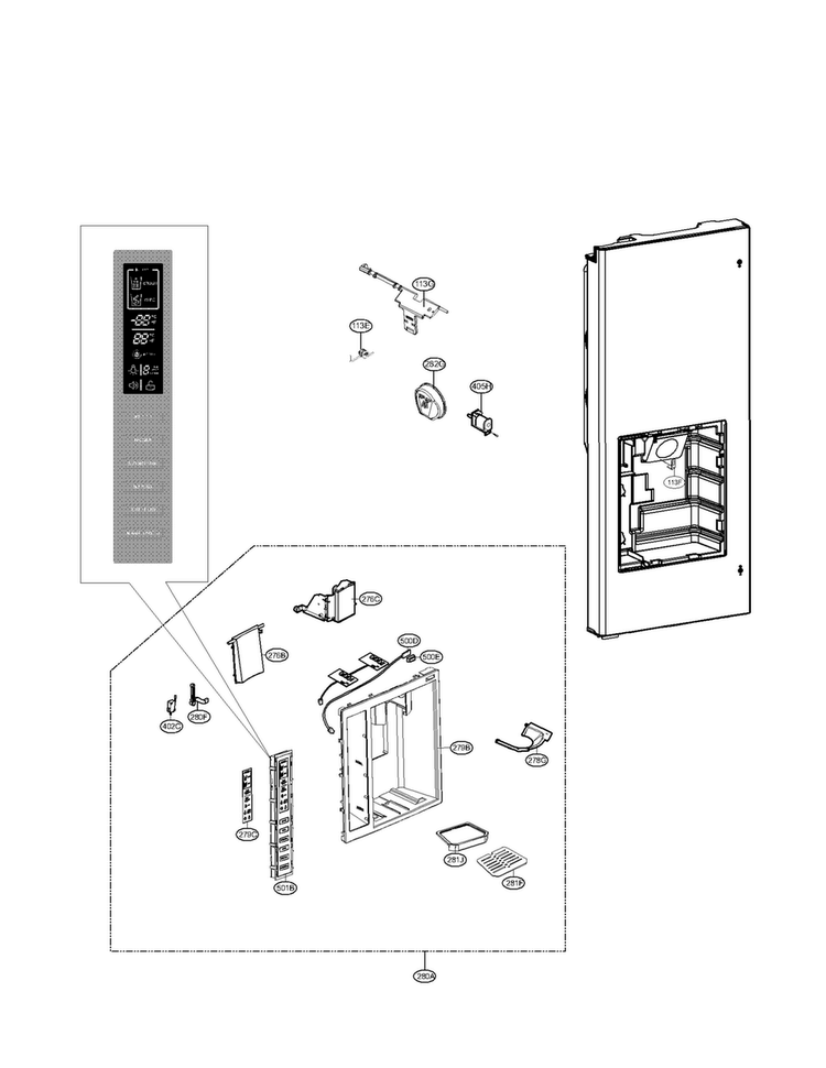 Dispenser Parts Diagram and Parts List for LFX23961ST 02 LG Refrigerator