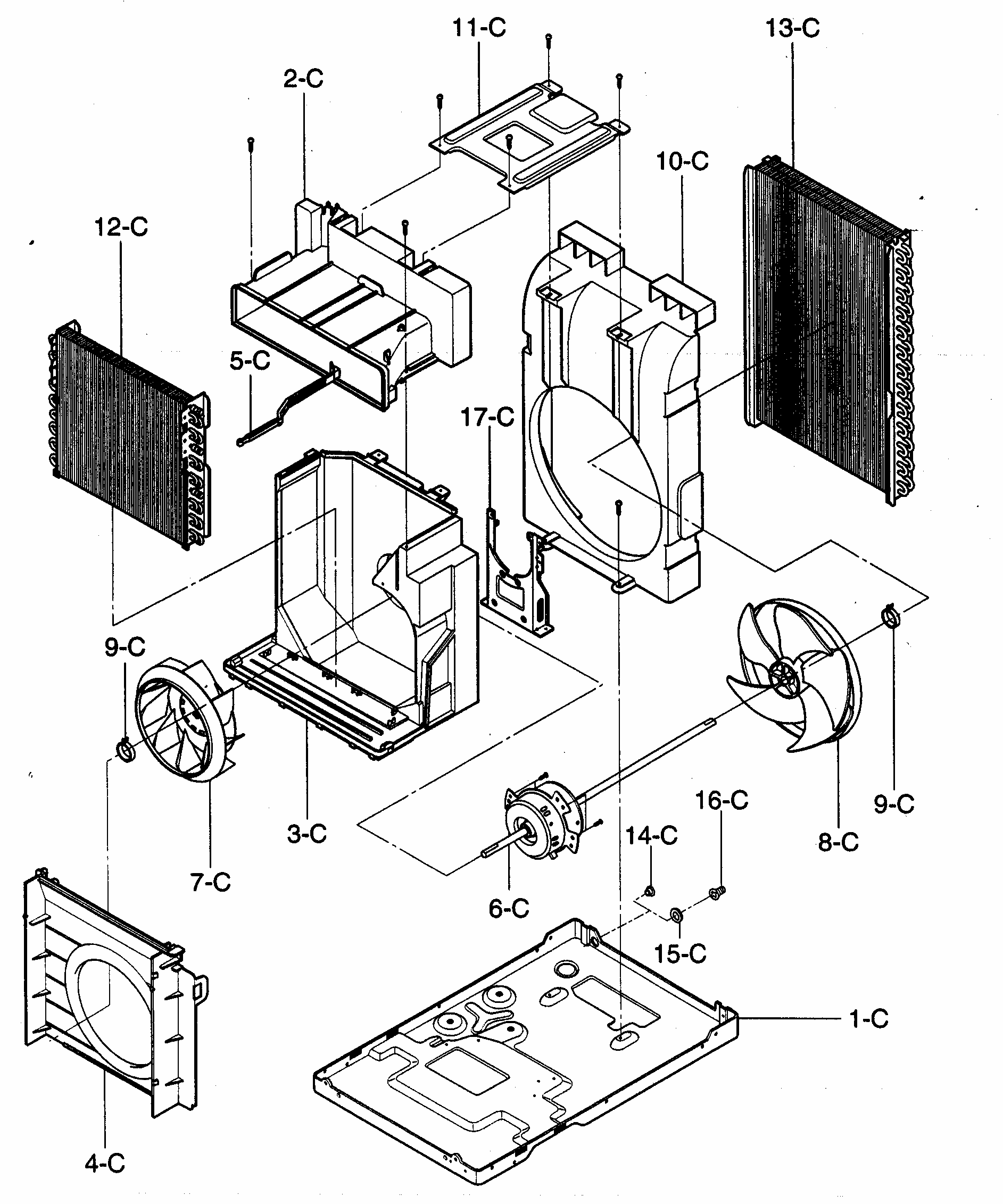 Air Handling/cycle Parts Diagram and Parts List for 58075123500  Kenmore Air Conditioner