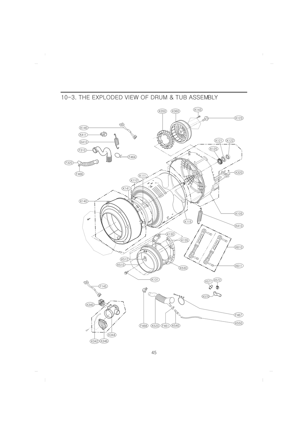Drum And Tub Assembly Diagram and Parts List for FH4A8FDNK2 ABWEEUS LG Washer